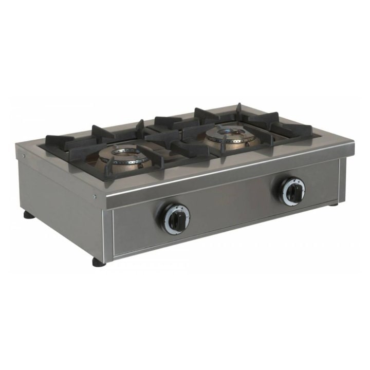 Piano cottura-Fornello gas da banco professionale, con 2 fuochi da 6,5+6,5 Kw, Amitek FG650