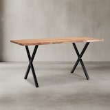 thumbnail of Schreibtisch Akazie Kompakt | 120x60 Holz Bürotisch | Goldbraun-Schwarz | Baumkante für kleine Räume | Kreta Kollektion | Kadima Design