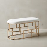 thumbnail of Samt-Sitzbank in Weiß & Gold, modernes Design, handgefertigtes Unikat. 90x38x46 cm | Kadima Design