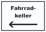 thumbnail of Fahrradkeller Schild mit Text und Richtungspfeil links Rad Bike waagerecht A4 Rückseite selbstklebend