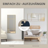 thumbnail of Wandspiegel rechteckig 110x50x2 cm Metallrahmen mit Gitterdesign in Gold, dickes Glas mit Sicherheitsfolie, vertikal oder horizontal