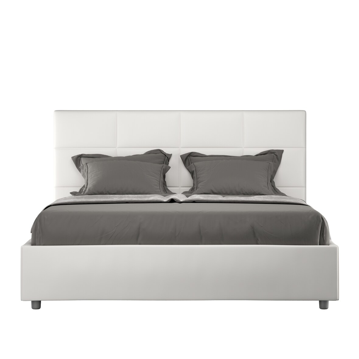 Cama doble sin somier acolchada 160x190 símil piel blanca Mika