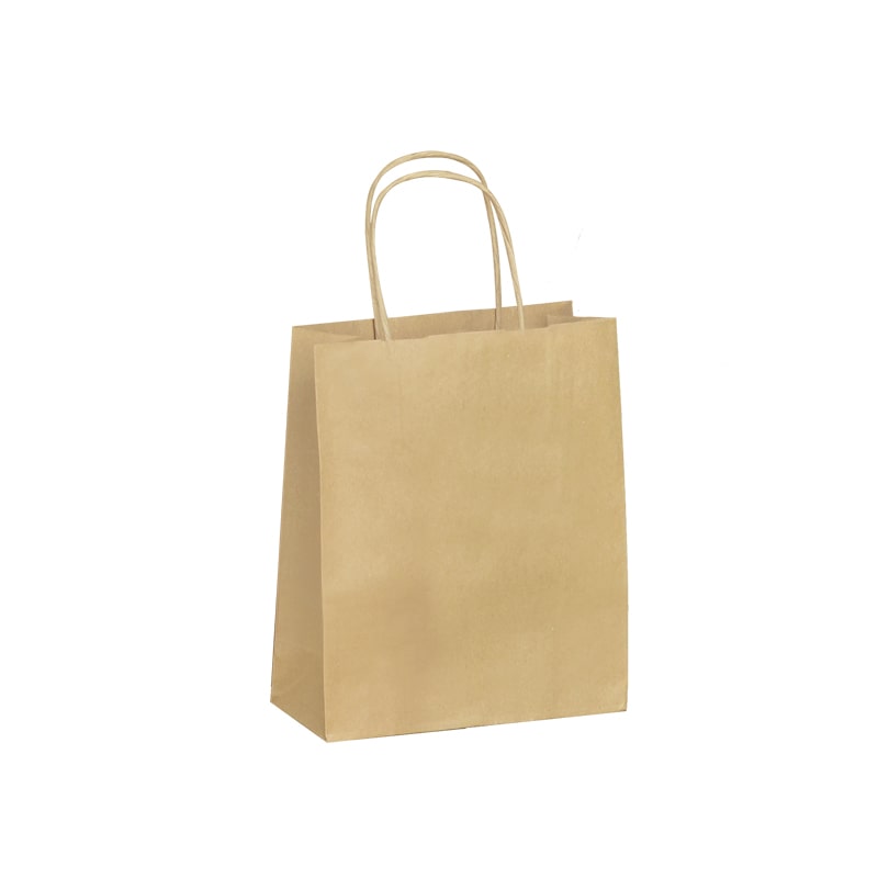 Bruine kraft draagtas met gedraaide handvatten 18 + 8 x 22 cm per 300 - Gimex
