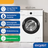 thumbnail of Exquisit Waschmaschine 6kg, Energieeffizienzklasse A, max. 1000 U/min, ECO 40-60, Höhenverstellbare Füße, 16 Waschprogramme, WA56110-020A weiss