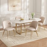 thumbnail of 4 Esszimmerstühle Samt Beige mit goldfarbenen Metallbeinen, ergonomische Rückenlehne, gepolstert, einfache Montage
