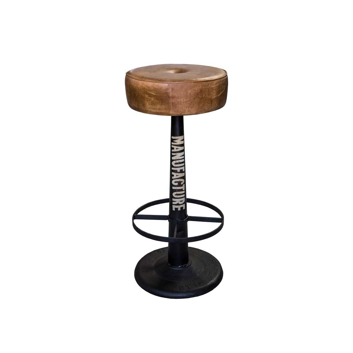 Tabouret de bar Manufacture assise en cuir Medium Brown, Ø 38 x H76, Assise Ø34 x H10