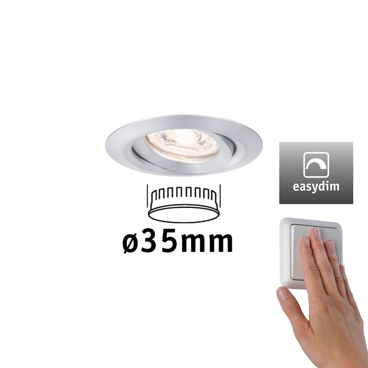 Paulmann LED Einbauleuchte Easy Dim Nova Mini Plus Coin Einzelleuchte schwenkbar  rund 66mm 15° Coin 4,2W 300lm 230V dimmbar 2700K Alu 92974