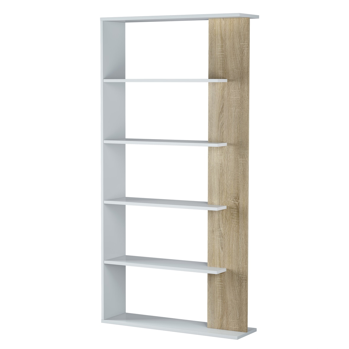 Libreria soggiorno Lugo 5 ripiani, colore bianco/rovere, 180 cm altezza