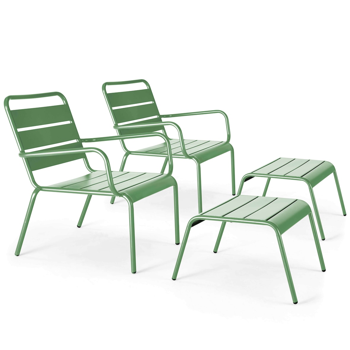 Set van 2 relaxfauteuils met cactusgroene metalen voetsteunen