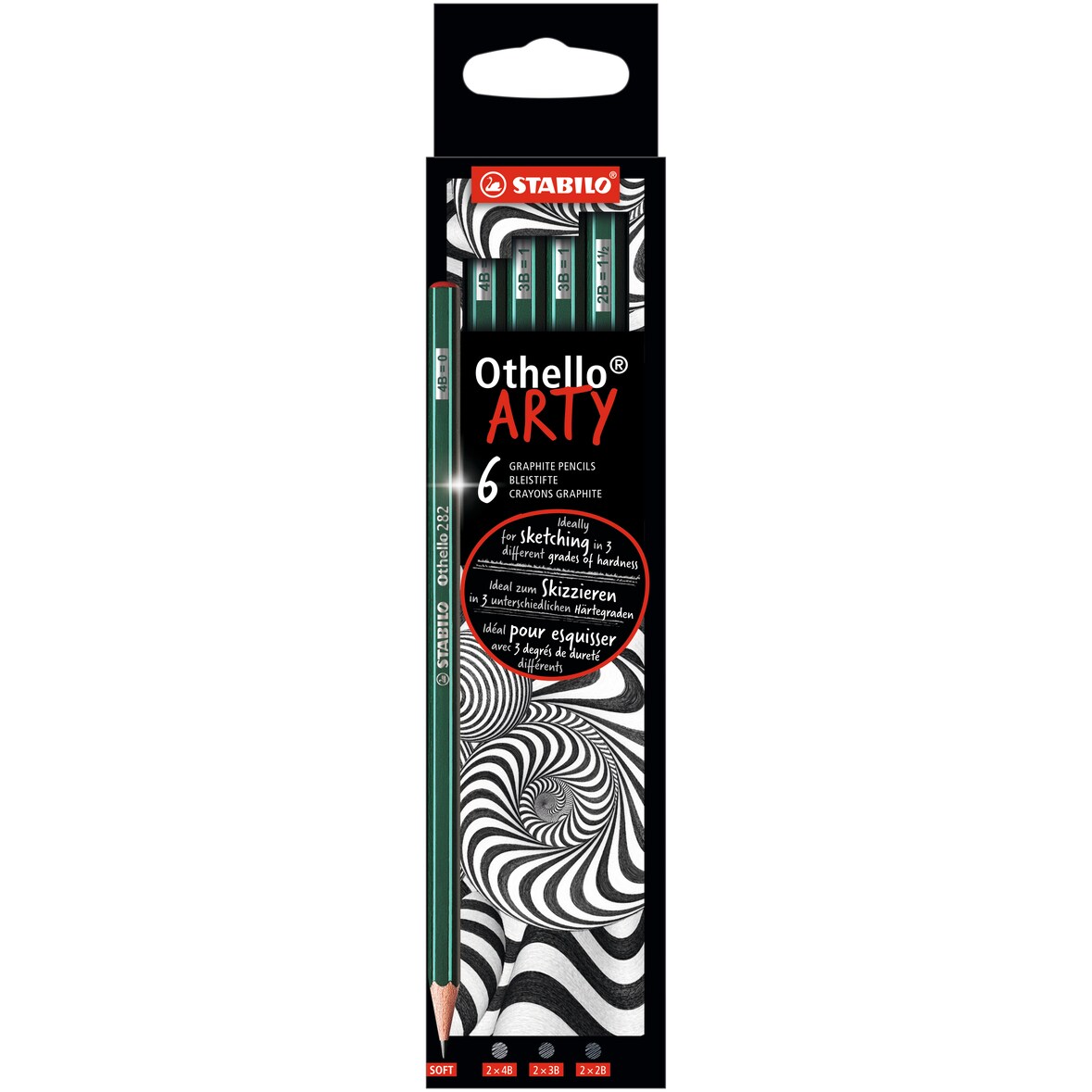STABILO 6 crayons graphite Othello mines tendres (2x 4B, 2x 3B, 2x 2B)
