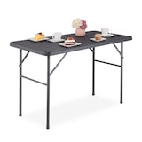 thumbnail of Relaxdays Gartentisch, Holzoptik, eckig, HxBxT: 74 x 118 x 60 cm, Kunststoff, Metall, klappbarer Terrassentisch, grau