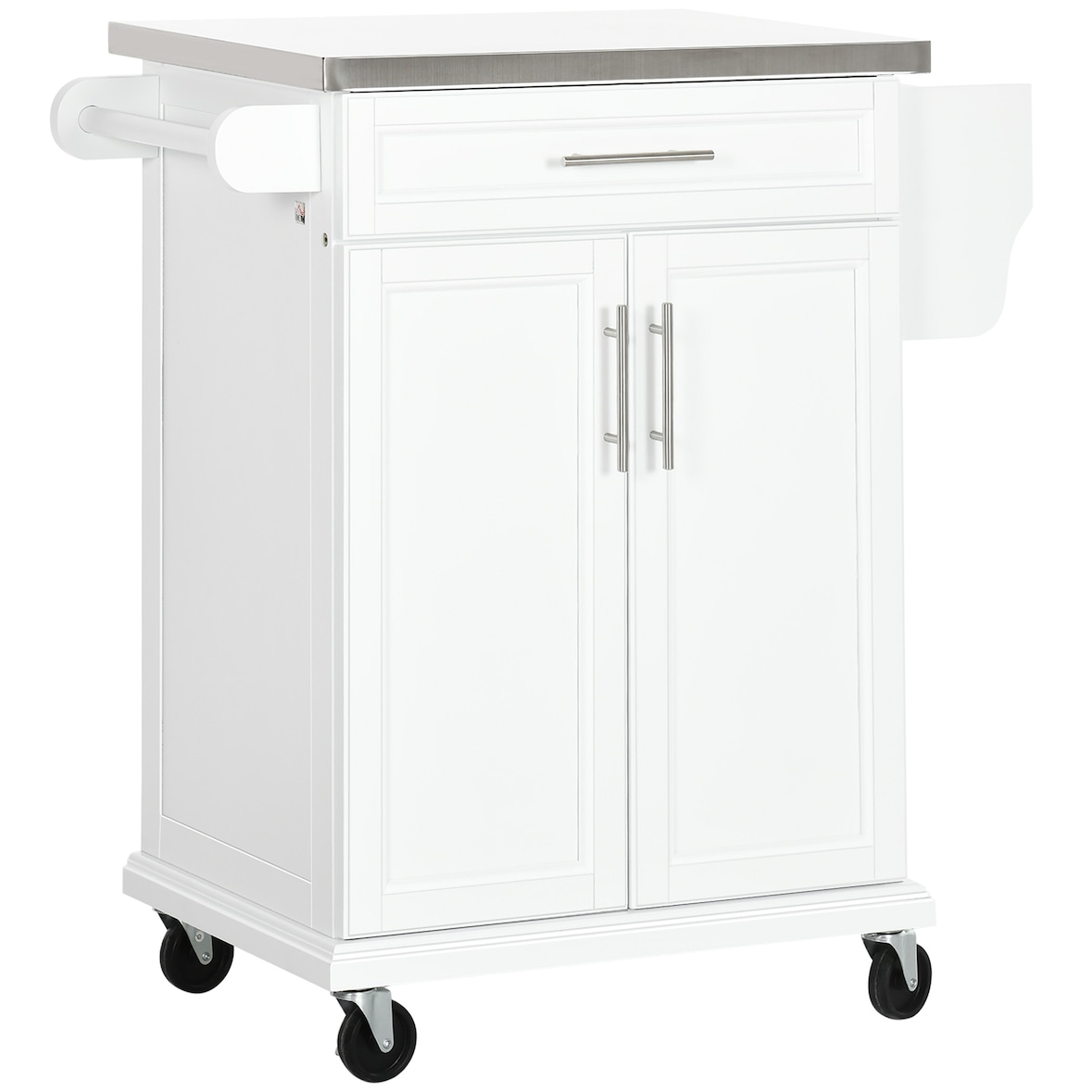 Ilha de Cozinha Móvel Auxiliar de Cozinha Moderno com 4 Rodas Gaveta Barra e Prateleira Ajustável 83,5x45,7x90,5 cm Branco