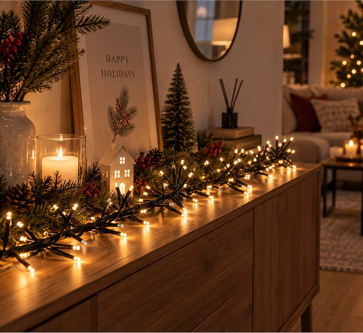 WellHome - 576 warm- und extrawarmweiße LED-Lichterkette mit 8-Funktions-Controller und Timer