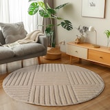 thumbnail of Carpetsale24 Wohnzimmer Teppich Rund 80 cm Beige Hochflor Skandi Boho Karo Design Hoch-Tief Effekt Weicher Flauschig Pflegeleicht  für beistelltisch