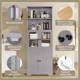 thumbnail of Badezimmer Hochschrank 160x58x29 cm Grau mit Glastür und Holzfront, 4 Türen, 2 offene Ablagen, verstellbare Einlegeböden, lackierte Oberfläche