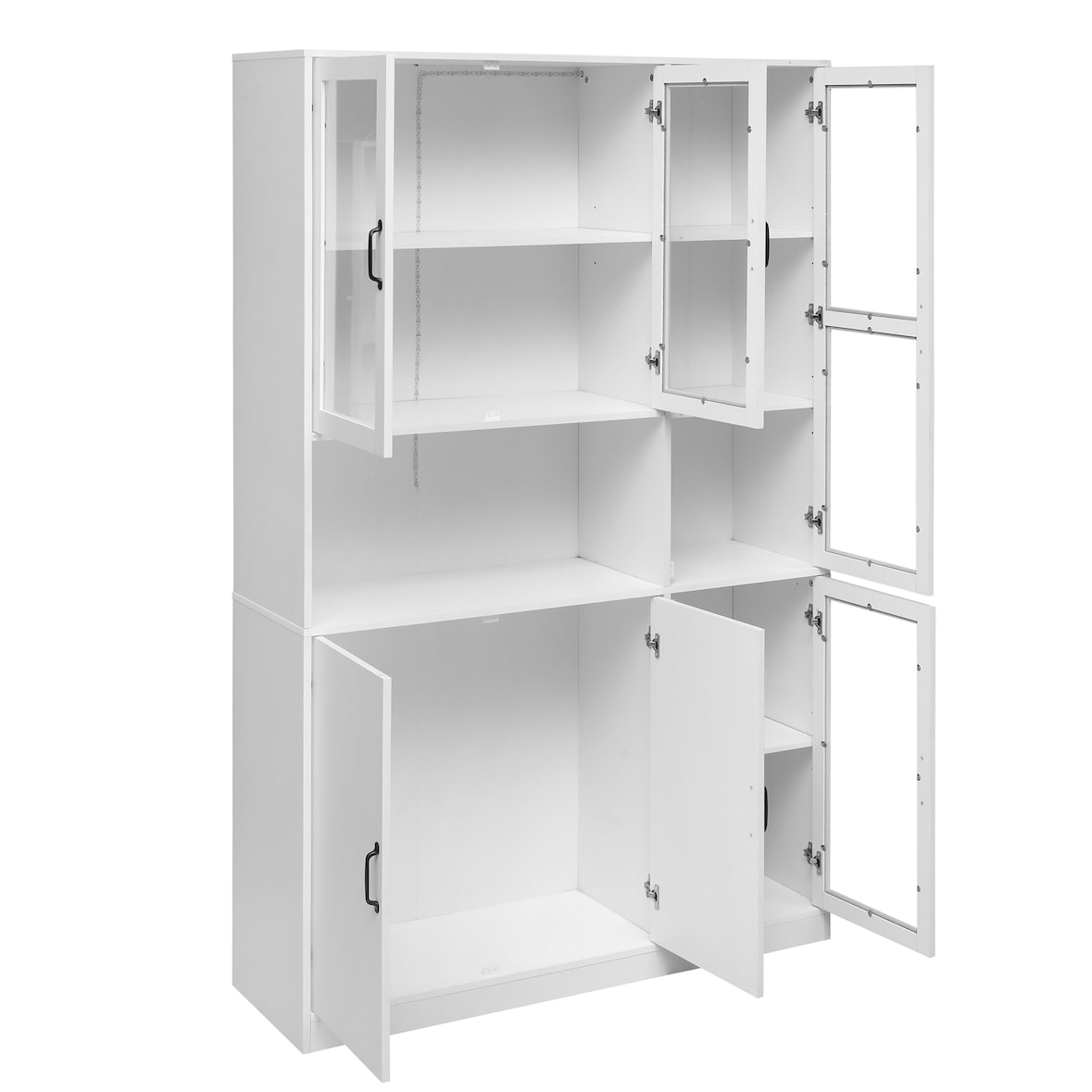 LED Bücherregal 120x40x200 Weiß mit 9 Fächern, 4 Acryltüren, 16-Farben LED Beleuchtung, USB-Anschluss,modernes Sideboard für Wohnzimmer Büro Esszimmer
