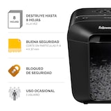 thumbnail of Destructora trituradora de papel Fellowes LX45, uso personal, destruye hasta 8 hojas en partículas de 4x37mm, Din P-4, papelera 17 litros/226 hojas