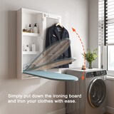 thumbnail of Bügelbrettschrank Wandmontage Spiegel Weiß 94x34x18 cm mit klappbarem Bügelbrett, 2 Fächern, Türhaken, MDF Korpus, platzsparend