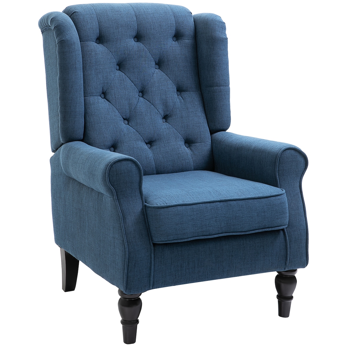 HOMCOM sillón orejero moderno, butaca de salón con reposabrazos y patas de madera, sofá individual carga 160 kg, para oficina, sala de estar, azul
