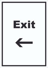 thumbnail of Exit Schild mit Text und Richtungspfeil links Ausgang hochkant A6 Rückseite selbstklebend