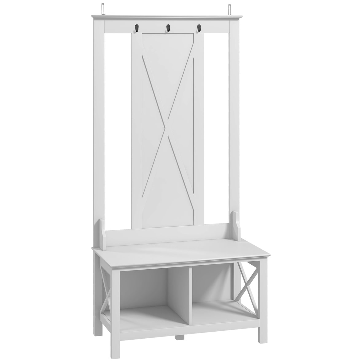 HOMCOM perchero con zapatero de madera perchero con banco incluye 2 estantes y 3 ganchos para colgar ropas bolsos para recibidor 80,5x40x168 cm