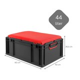 thumbnail of PROREGAL SparSet 3x Eurobox NextGen Seat Box Rot, HxBxT 26,5x40x60cm, 44 Liter, Griffe geschlossen, Schwarz, Eurobehälter, Sitzbox, Transportbox