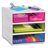 thumbnail of CEP Bloc de rangement 3 tiroirs, 4 compartiments. Dim: L18,6 x P18,5 x H17,5 cm. Coloris Blanc/Assortis