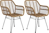 thumbnail of Esszimmerstuhl 2er Set 56x60x79 cm Natur+Schwarz mit Polyrattan Sitzschale Armlehnen Stahlbeinen rutschfesten Fußkappen ergonomisch