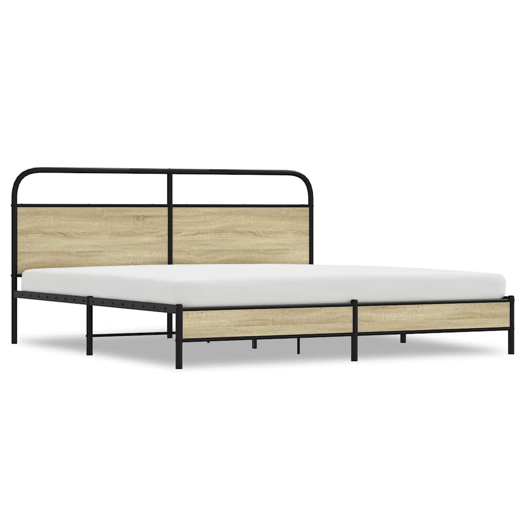 vidaXL Metallbett ohne Matratze Sonoma-Eiche 193x203 cm