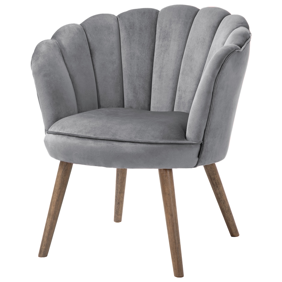 HOMCOM Poltrona in Velluto Imbottita Schienale a Conchiglia Grigio