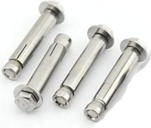 Quattro tasselli heavy-duty in acciaio inox con testa esagonale.