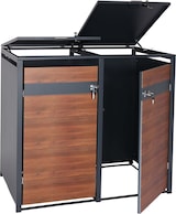 thumbnail of 2er Mülltonnenverkleidung HWC-J82, Mülltonnenbox, erweiterbar, Metall 50kg, anthrazit ~ Kirsche-Holzoptik dunkelbraun