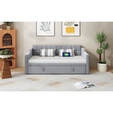 thumbnail of Ausziehbares Schlafsofa 90/180x190 cm mit Samtbezug, USB-Ports, Stauraum, hydraulisch, komfortables Polsterbett, modernes Design Hellgrau