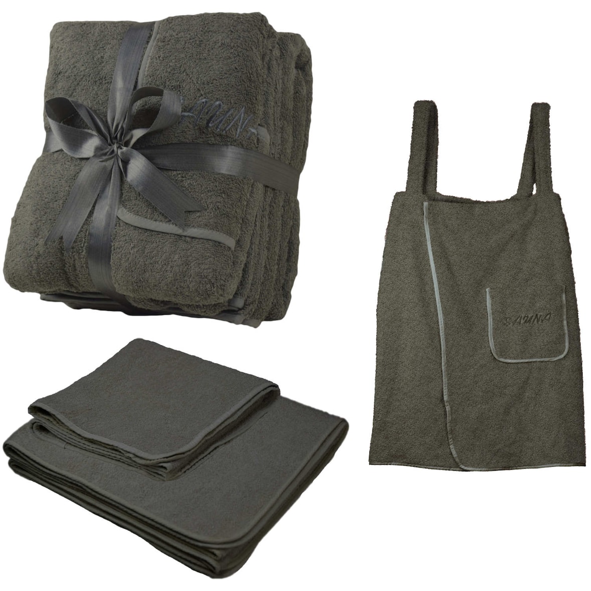 Sauna Set 3-Teilig Frottee Saunakilt Sarong Saunatuch Damen dunkelgrau