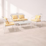 thumbnail of Now's Home - Salon de jardin en acier blanc tissu rayé blanc et bouton d'or positano