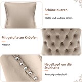 thumbnail of Esszimmerstuhl Samt Beige 91x50x52 cm mit Knopfsteppung und silbernen Ziernägeln, gebogene Massivholzbeine, Polsterstuhl im Retro Look