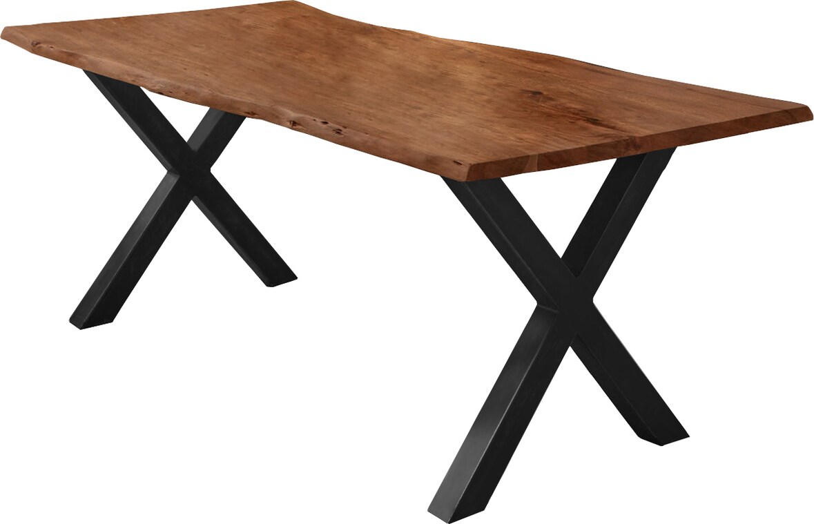 Esstisch Baumkante Akazie nussbaumfarben 140 x 80 cm X-Gestell schwarz FREDERIK