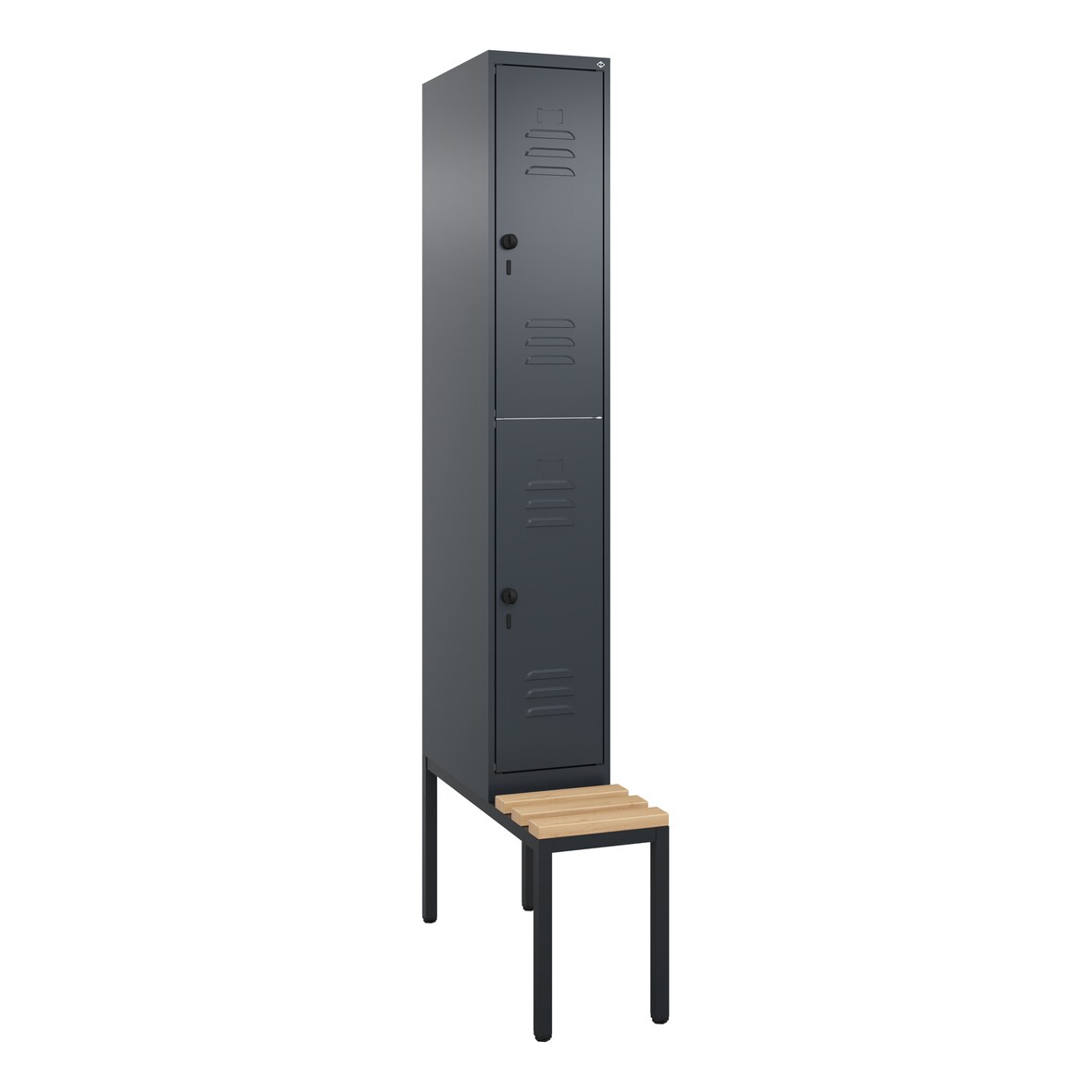C+P Spind Classic PLUS, Buche untergebaute Sitzbank-Harthol, 2 Abteile, HxBxT 212x30x82cm, Sicherheitsdrehriegel, Anthrazit von PROREGAL