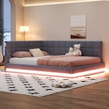 thumbnail of Schlafsofa 160x200 cm Grau, modernes Polsterbett, LED-Licht, USB-Anschluss, Lattenrost, Sofa-Bett multifunktional, Wohnzimmer Möbel