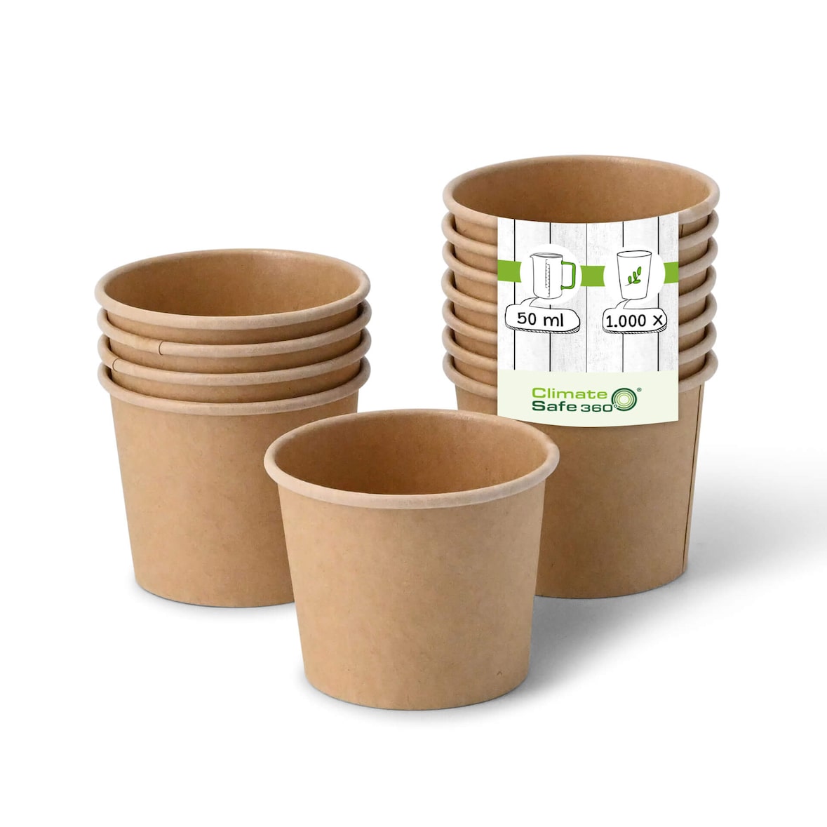 greenbox - Portionsbecher aus Pappe 50 ml, Ø 62 mm, ungebleicht, 1000 St.