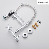 thumbnail of Björn | Gastronomie Wandmontage Armatur Chrom glänzend | Profi Küchenarmatur Edelstahl Zwei Brausen | Doppelspülbecken Wasserhahn Restaurant Wand