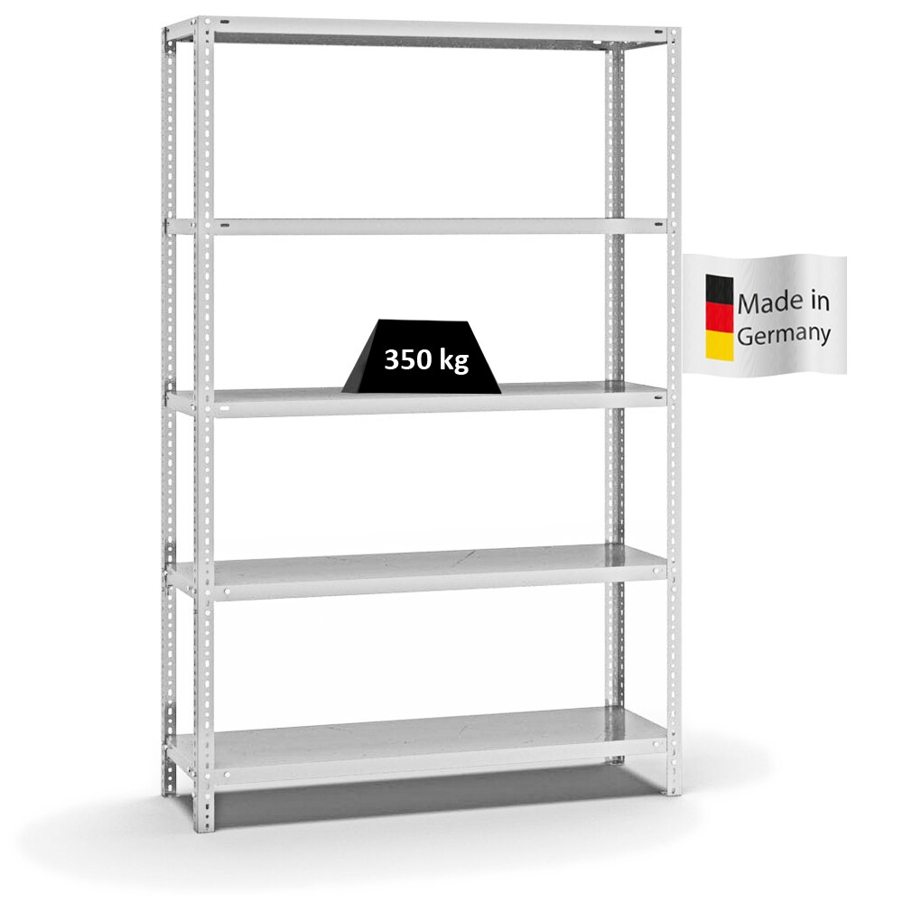 PROREGAL Fachbodenregal Schraubsystem | Grundregal | HxBxT 200x130x40cm | 5 Ebenen | Fachlast 350 kg | Beidseitig nutzbar | Lichtgrau