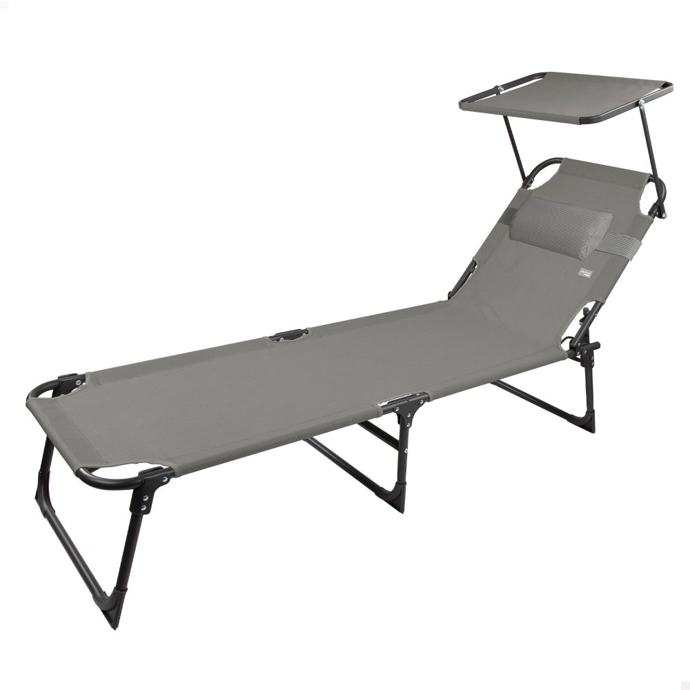 Tumbona plegable playa c/parasol y cojín acolchado gris Aktive