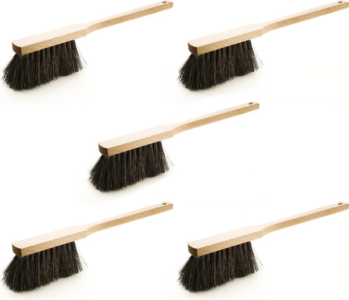 5 x Handfeger Set, 430 mm, Arenga, mit Aufhängeloch, Natur