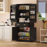 thumbnail of Vorratsschrank 80x40x182 cm Schwarz mit Schublade, 4 Türen, verstellbaren Einlegeböden und Kippschutz, Korpus aus MDF, moderner schlichter Stil
