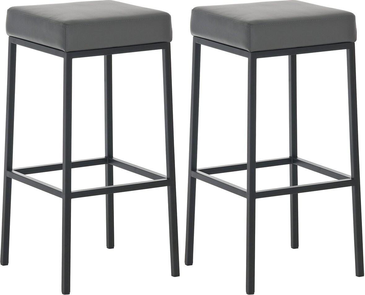 Décoshop26 - Set aus 2 Barhockern mit Fußstütze schlichtes Design 80 cm Sitzhöhe graues PVC schwarzes Metallgestell 10_0004363