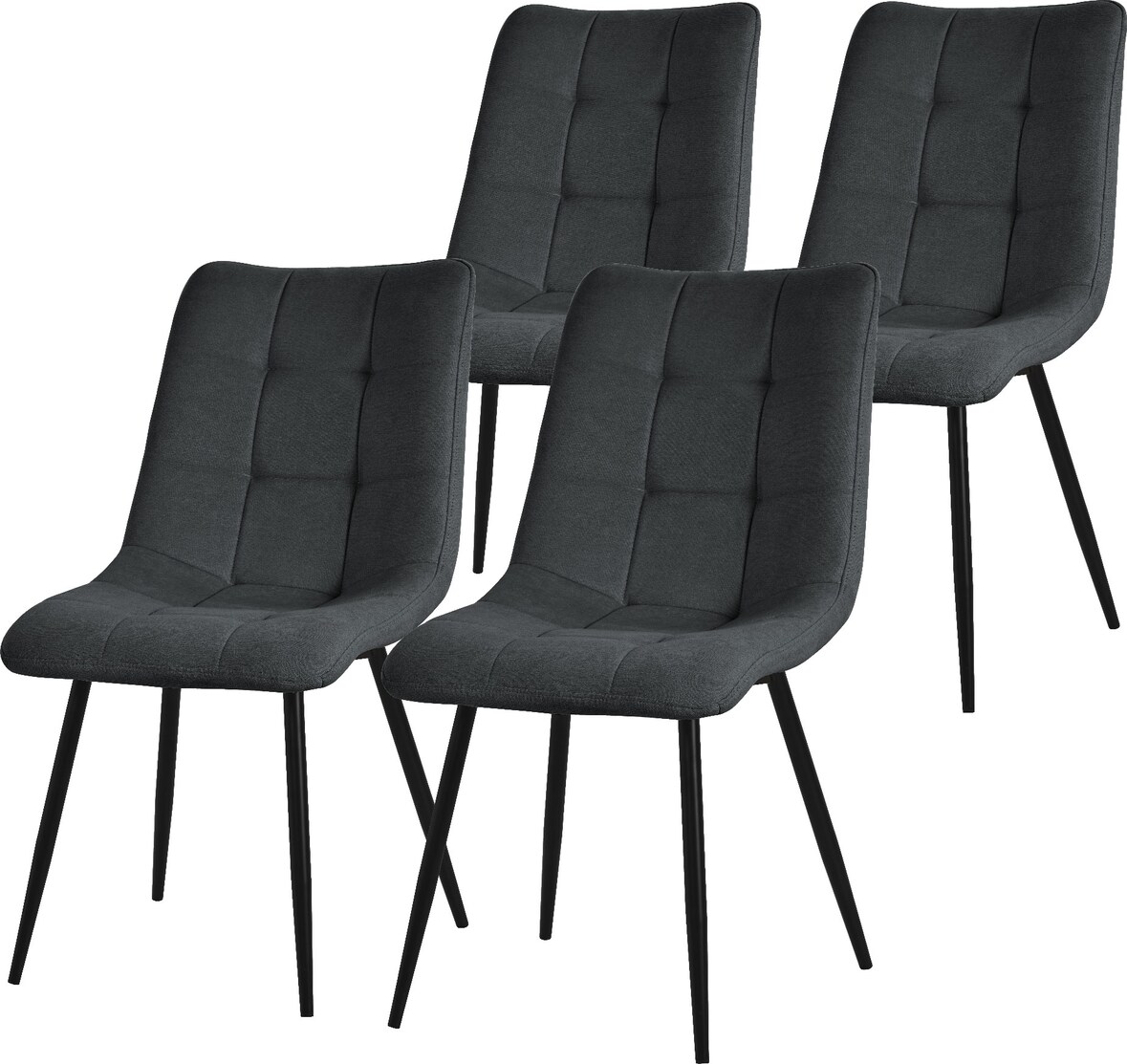 ML-Design Esszimmerstühle 4er Set, Anthrazit, Stoffbezug & schwarze Metallbeine, Polsterstühle mit Rückenlehne für Esszimmer, Küche & Wohnzimmer