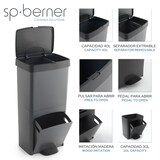 thumbnail of SP BERNER - Cubo de Basura Vertical 70L de 2 Compartimentos (40L + 30L) Antracita con Bolsas de Basura Autocierre 40L