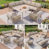 thumbnail of Merax Gartenlounge Set für 7-8 Personen, inkl. Tisch mit Holzoptik-Glasplatte, 2 Sesseln & 3 2-Sitzer-Sofas mit Seilgeflecht, Beige