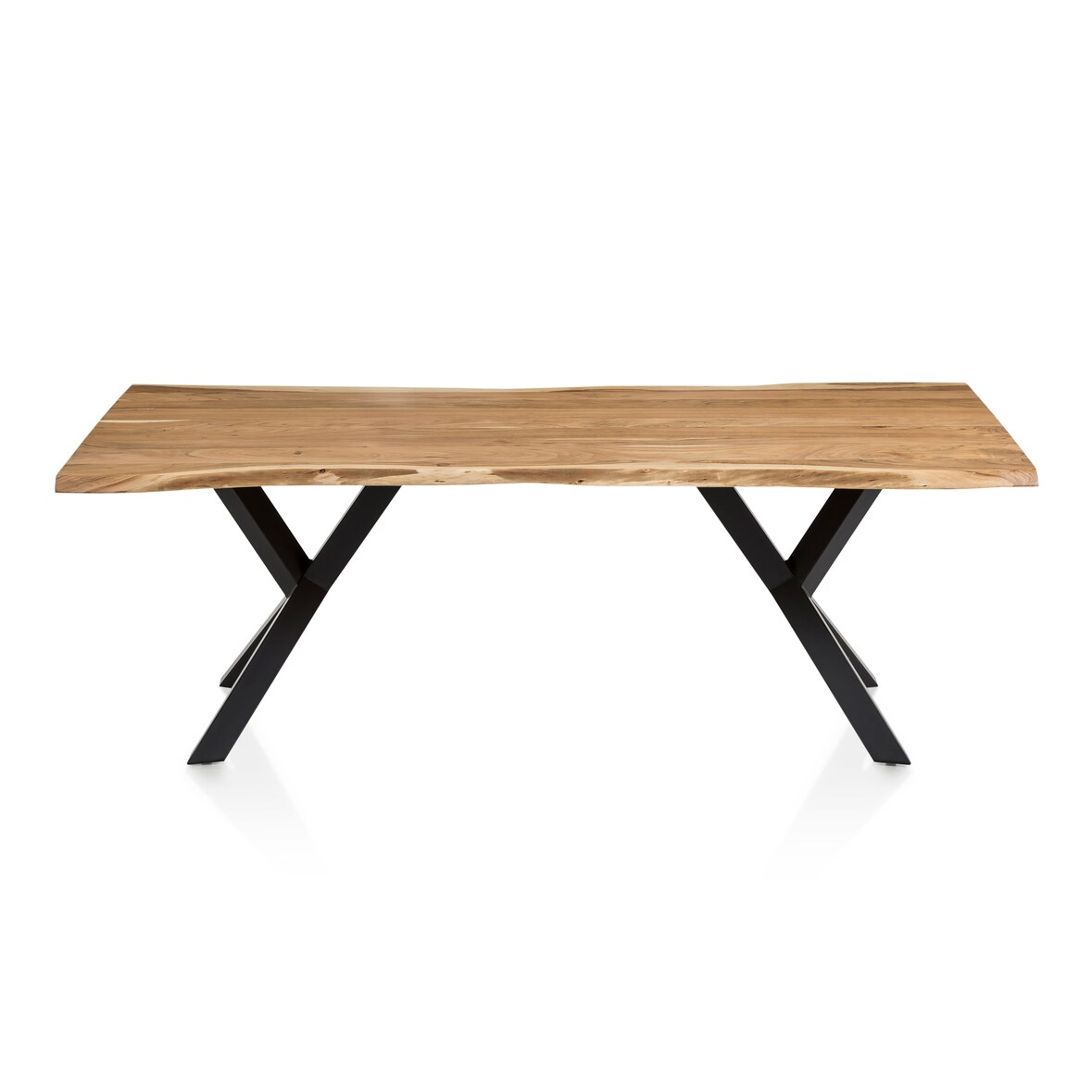SalesFever Esstisch Akazie | 240x110 cm | Tischplatte 35 mm Akazie natur | Gestell Y-Form 75x75 mm Metall schwarz | B240xT110xH76,5cm | natur-schwarz